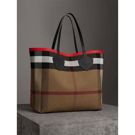 red burberry tote|burberry check and leather tote.